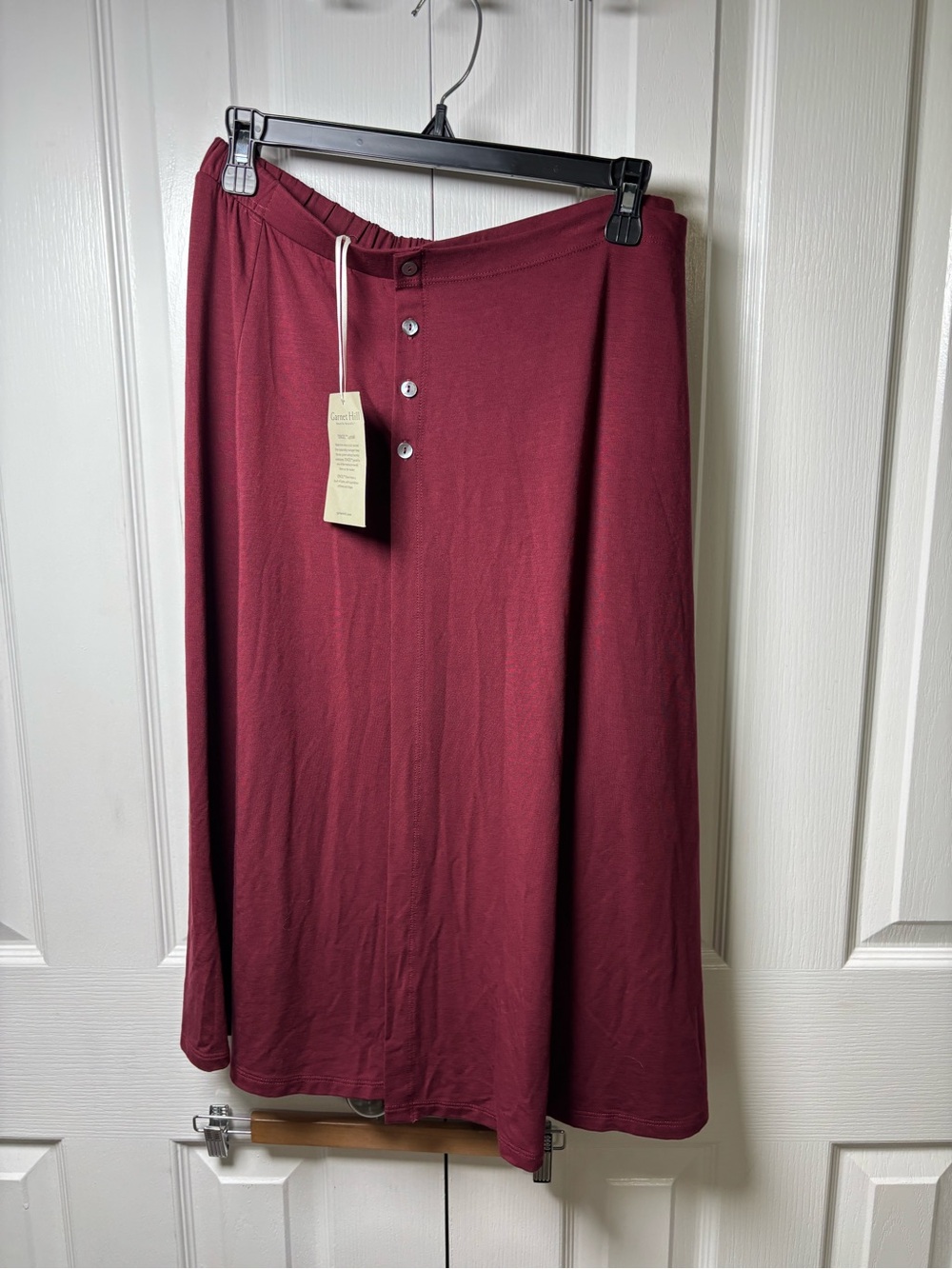 Garnet Hill Burgundy TENCEL Lyocell Button Front A-Line Skirt Women’s Medium NWT - Picture 2 of 10